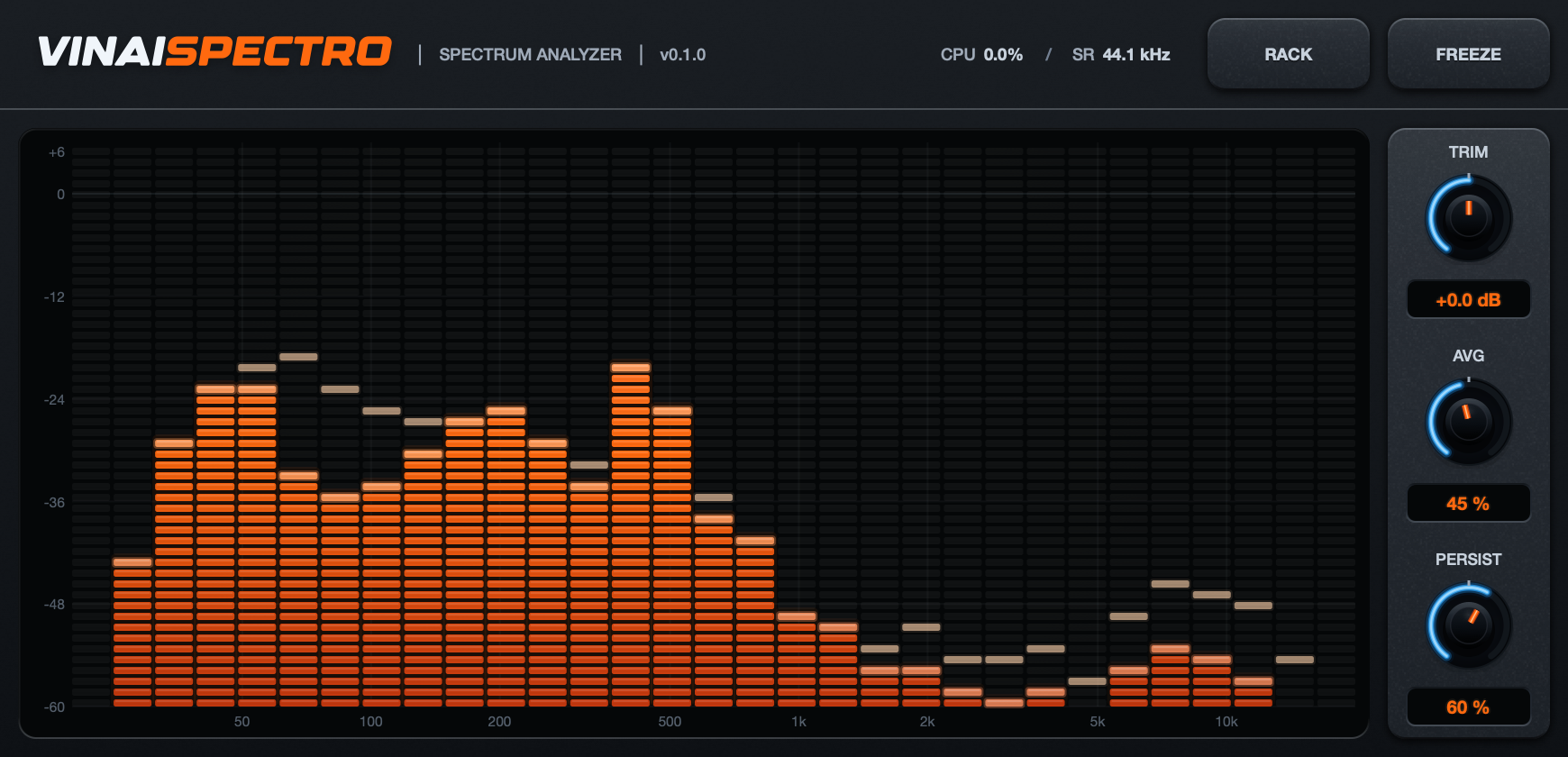 VINAIspectro interface, RACK view